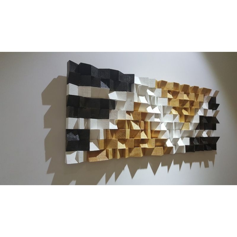 Hiasan Dinding kayu Seni dinding patung seni 3dSeni dinding kayu modern yang geometris.