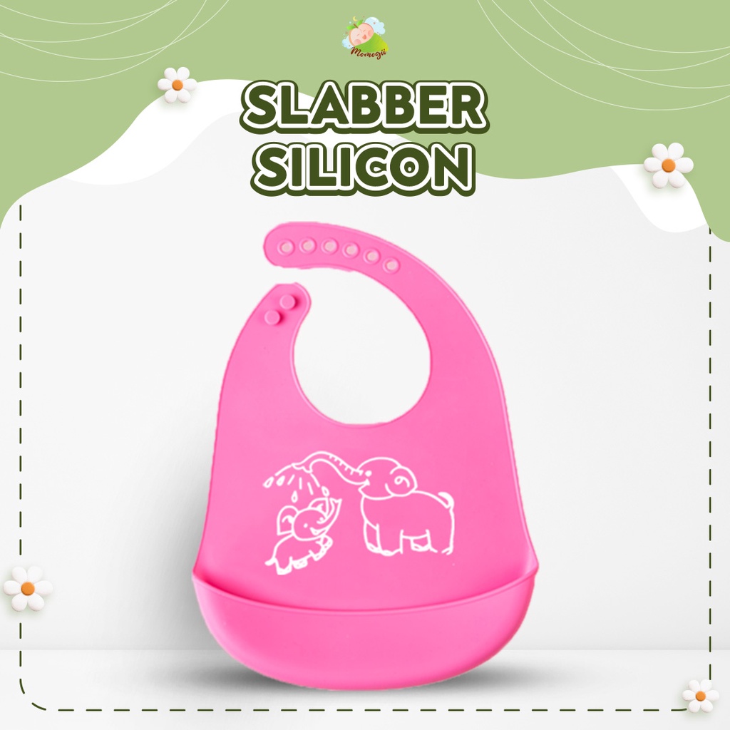 MOMOGII Celemek Makan Bayi Slaber BIB Slabber Full Silikon Anti Sobek Mudah Dibersihkan