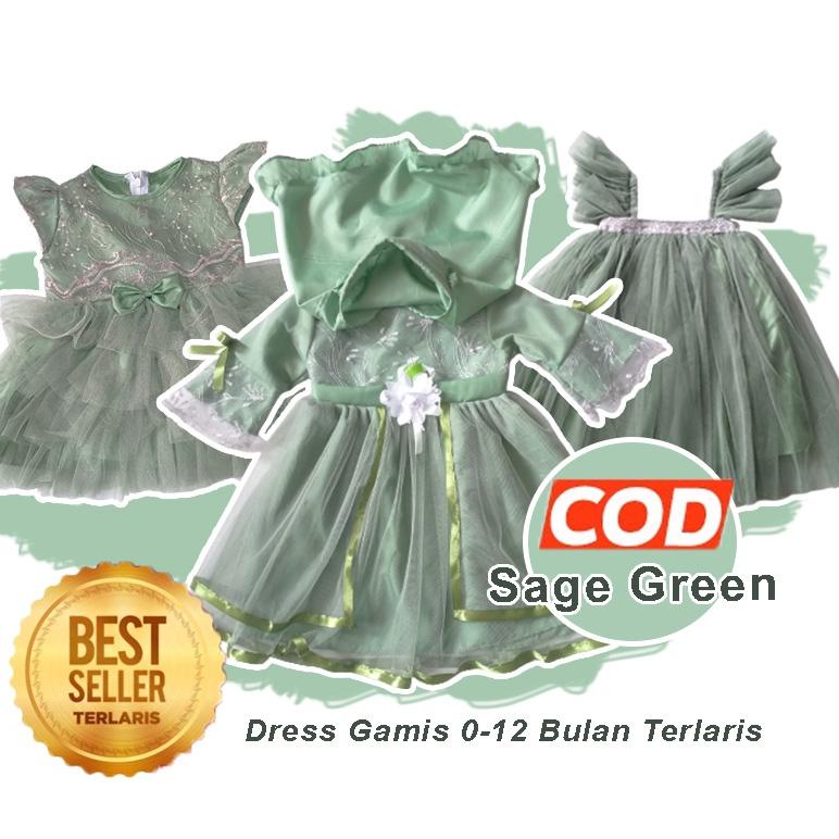 TERPERCAYA Baju Warna Sage Green 6 12 Bulan FREE PITA Dress Warna Sage Green Terlaris Import Gaun Sa