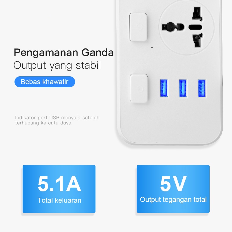 Stop Kontak Smart Power Strip Socket Colokan Listrik Socket USB Hitam/Putih