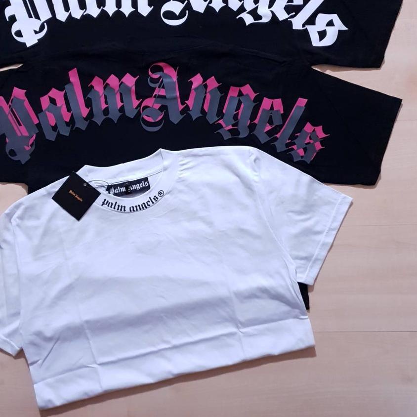 ◄ KAOS BAJU TSHIRT PALM ANGELS BASIC WHITE BLACK PINK QUALITY ORIGINAL COMPLETE TAG ♬