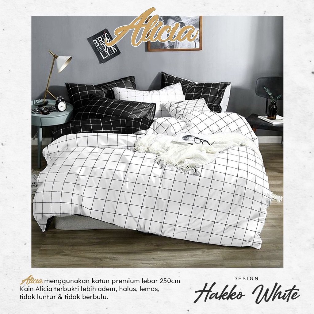 Sprei Anti Geser Bahan Katun Premium | Minimalis Hakko White Putih by Alicia | ukuran 90 100 120 160x200 180