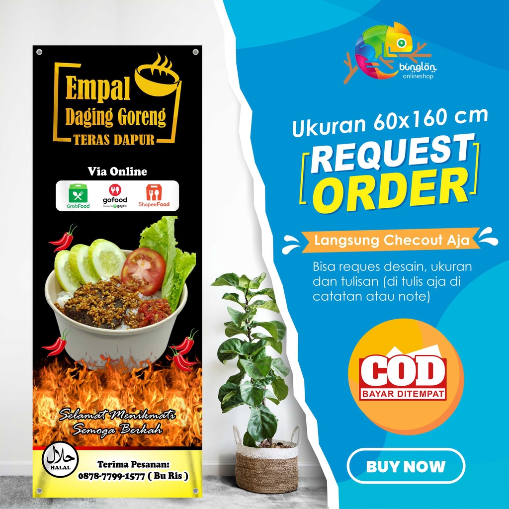 Size 60x160 Cm, Spanduk Banner Empal Daging Goreng