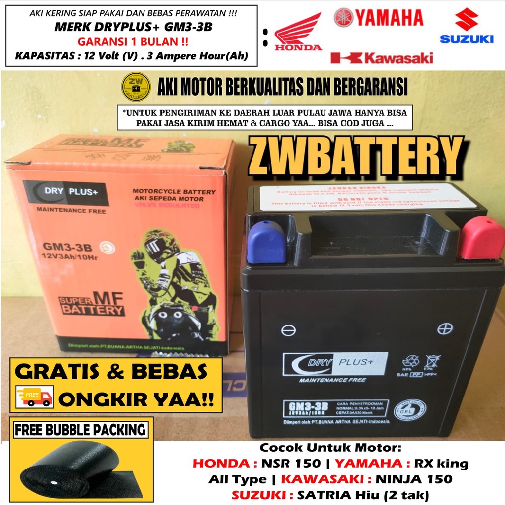 AKI MOTOR SATRIA HIU 2 TAK, NINJA 150R 2 TAK GM3-3B / MTX3L DRYPLUS GEL