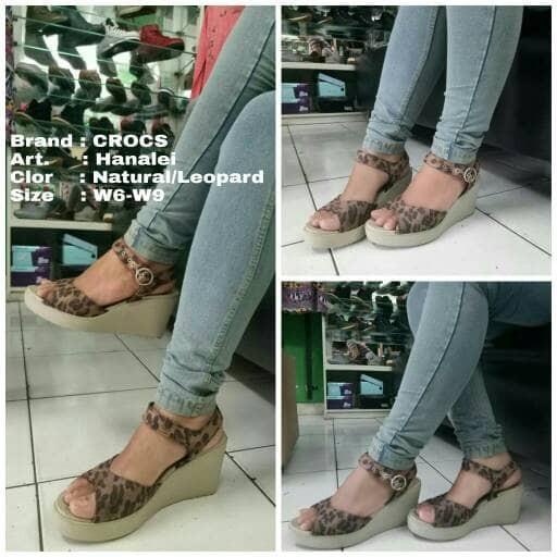 Terlaris Crocs Wedges Hanalei Leopard