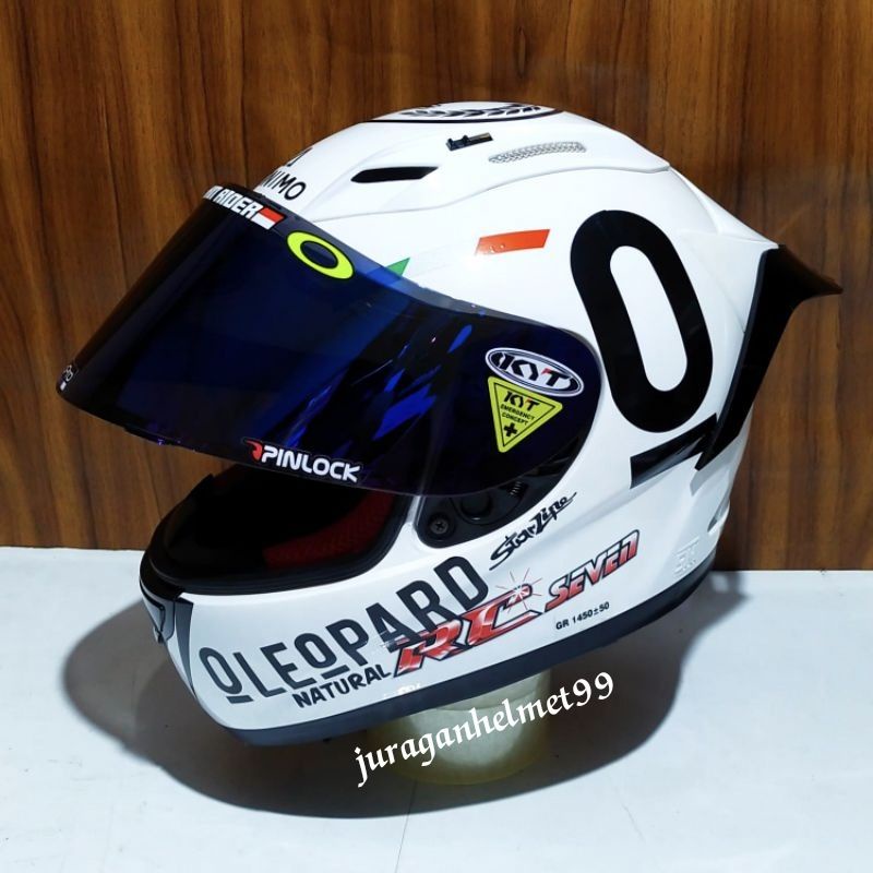 Helm full face KYT rc seven putih paket ganteng leopard