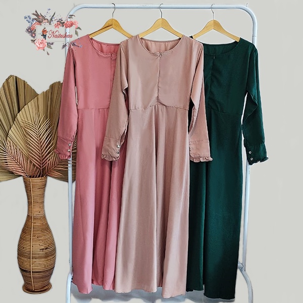 Gamis Polos Wanita Set Khimar Syari Set Gamis Khimar Bolong Tangan Jumbo Bahan Wollycrepe Baju Wanita Muslimah Syari Busui Friendly