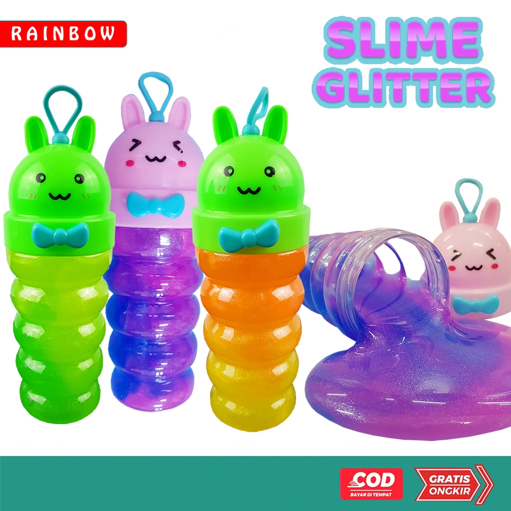 Mainan Slime Rainbow Gliter Botol Besar 12B