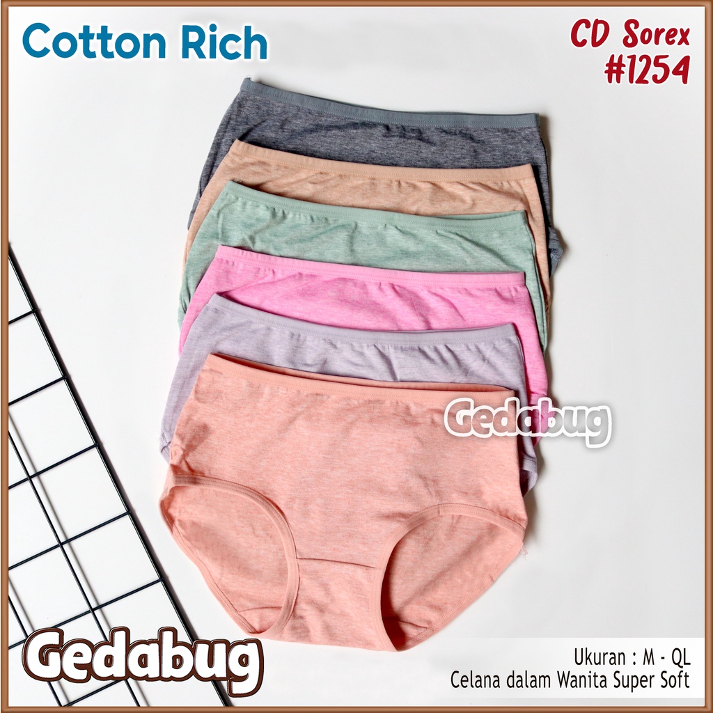 3 Pcs - CD Wanita Sorex 1254 Cutting Midi | Celana dalam wanita Cotton Rich Supersoft | Gedabug