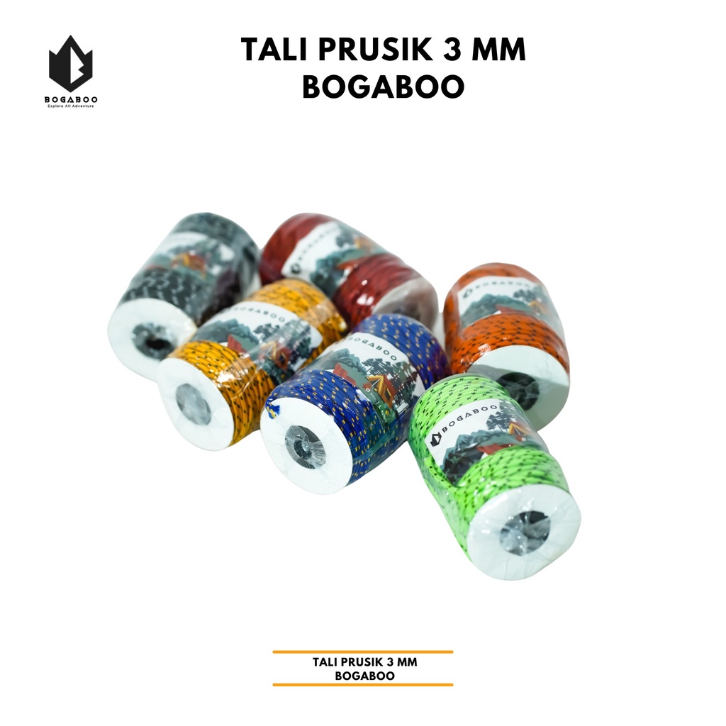 Tali Perusik 3 mm Bogaboo 1  Roll - Panjang 50 Yard / 45 Meter - Tali Prusik Jemuran - Tali Paracord - Tali Aksesoris Gelang - Tali Tenda Gunung Outdoor