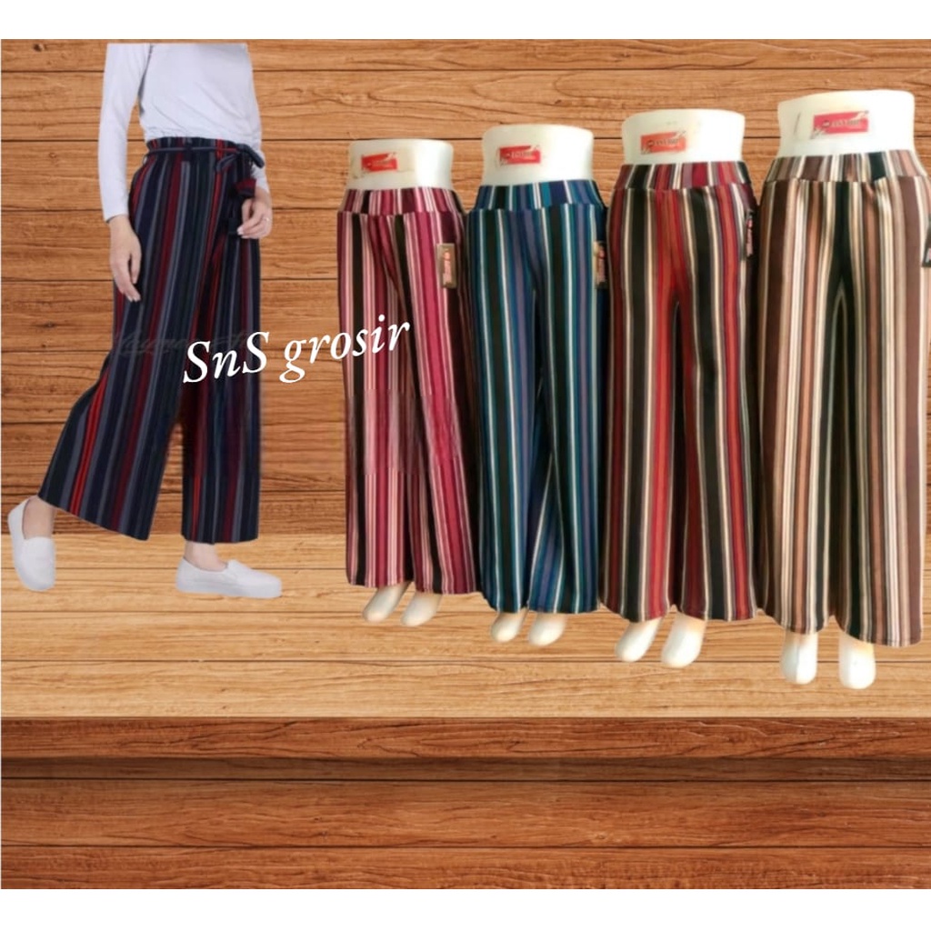 Celana Panjang Wanita Dewasa Celana Kulot  Salur Panjang  jumbo Celana Kulot Bawahan Wanita