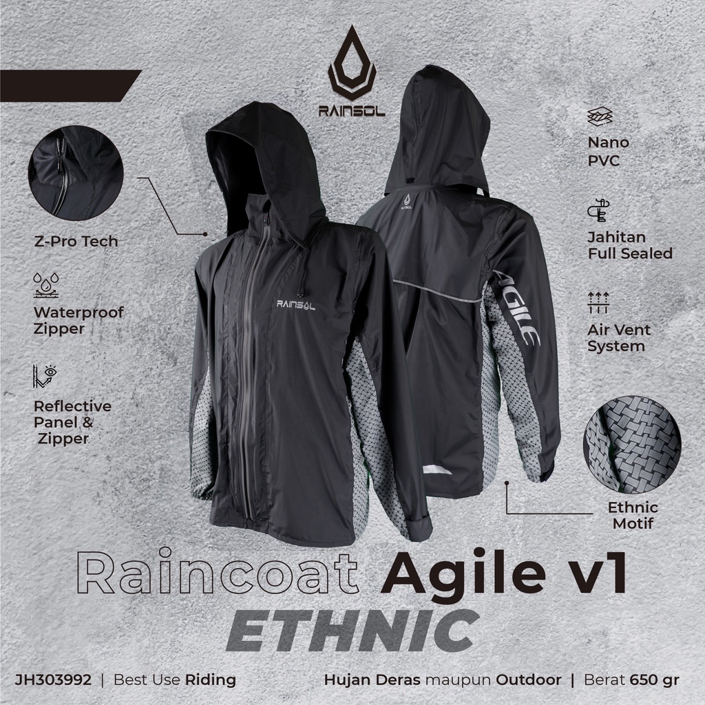 Rainsol Agile v1 | Jas Hujan Motor Dewasa | Double Sleting | 100% Waterproof