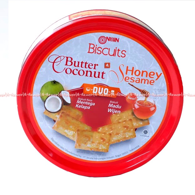 Nissin Biscuit 345gr Butter Coconut Duo Honey Sesame Biskuit Nisin Rasa Mentega Kelapa Madu Wijen Kemasan Kaleng Cemilan Snack Lebaran