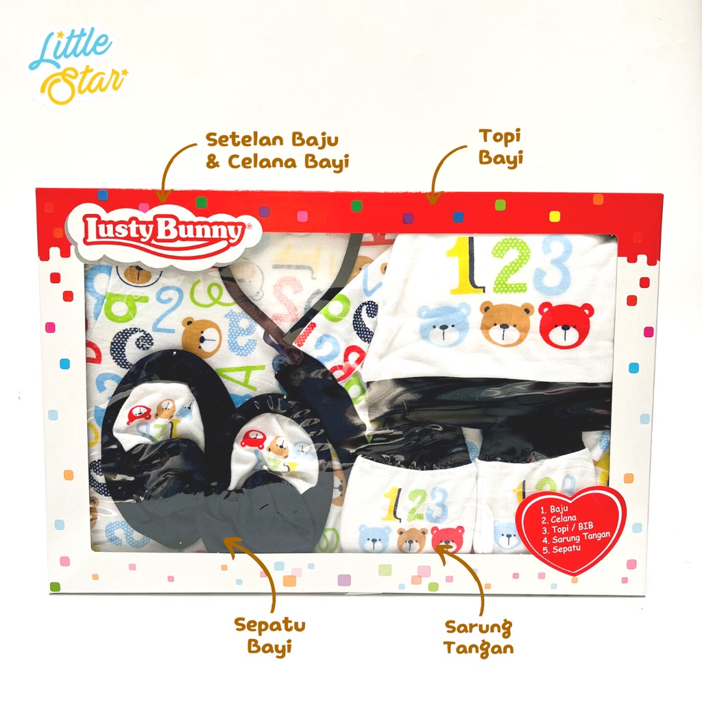 BS8004 Lusty Bunny 5in1 Newborn Baby Gift Set Paket Pakaian Bayi Lahir