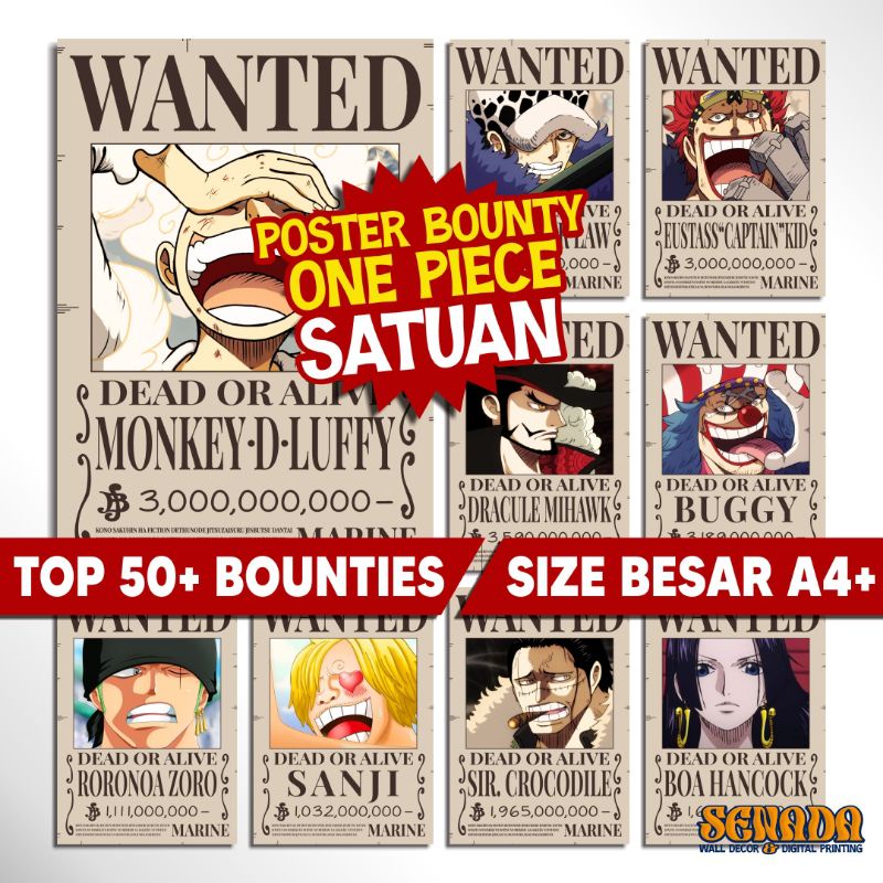 Poster Bounty One Piece SIZE A4+ Poster Wanted One Piece Poster One Piece