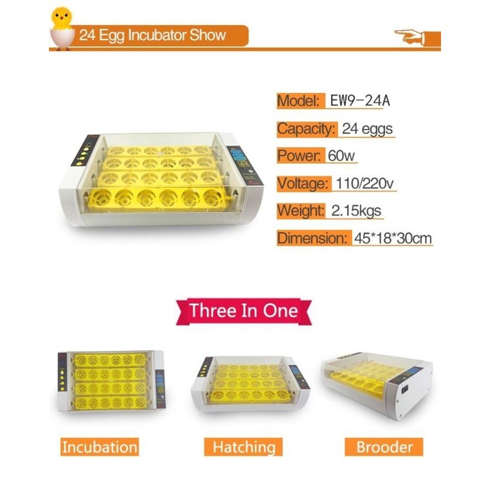 Terlaris 24 Egg Incubator Penetas Telur Hhd 24 Full Automatis