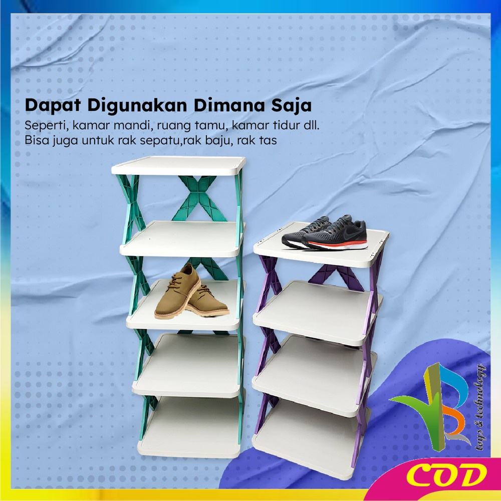 RB-C805 Rak Sepatu Susun 4 5 Tingkat Multifungsi Model Zigzag Silang Organizer Rack Shoe / Rak Susun Plastik Layer Minimalis / Tempat Penyimpanan Sandal Portable