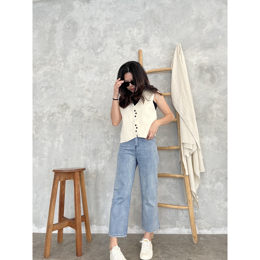 DEMORIN - Celana Jeans Wanita Kulot Highwaist Korean Style X3239