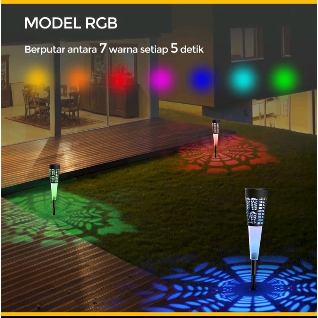 Lampu Taman Solar 2 in 1 Mode Cahaya kuning + RGB XF01 lampu taman tancapan tenaga surya