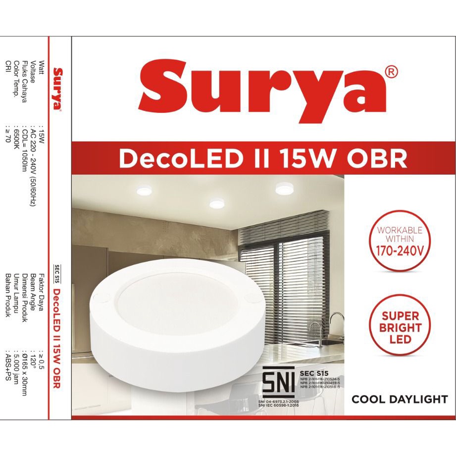 Surya Lampu LED Downlight Decoled II OBR 15 Watt Outbow SNI
