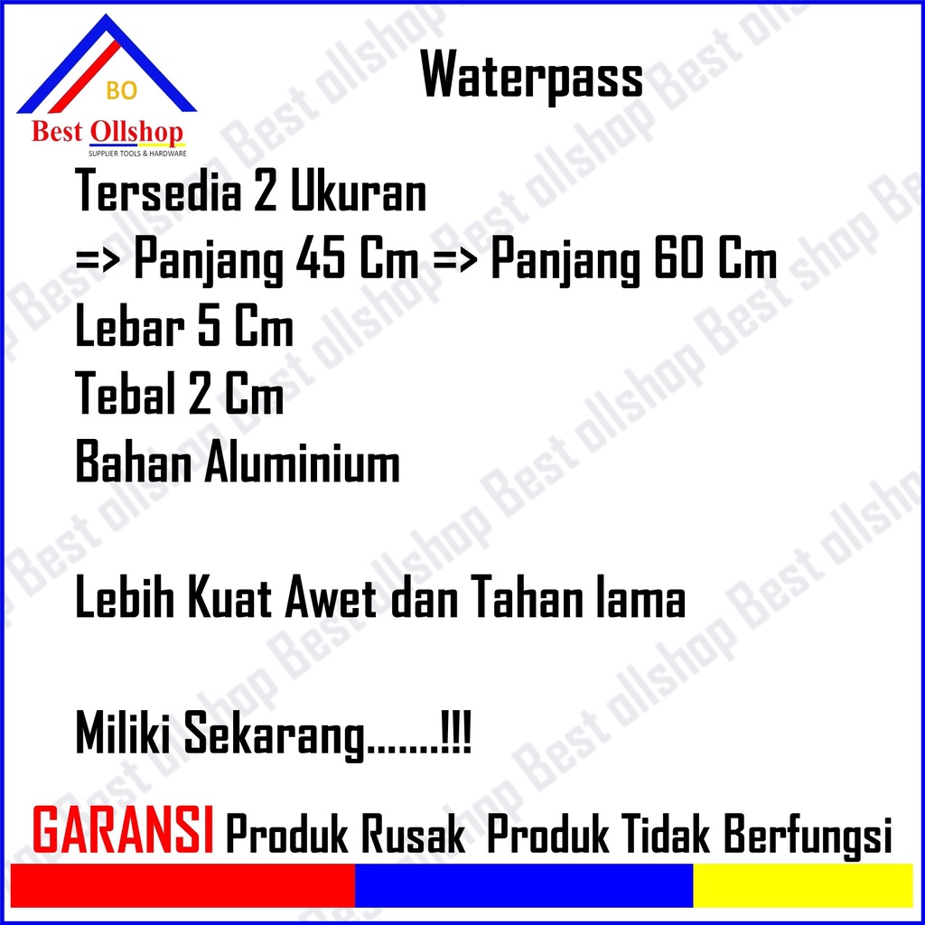 Waterpass Aluminium Penggaris 18 Inch / Water Pass Aluminium Panjang 24 Inch 60 Cm