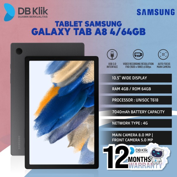 Tablet SAMSUNG GALAXY TAB A8 4/64GB Garansi Resmi