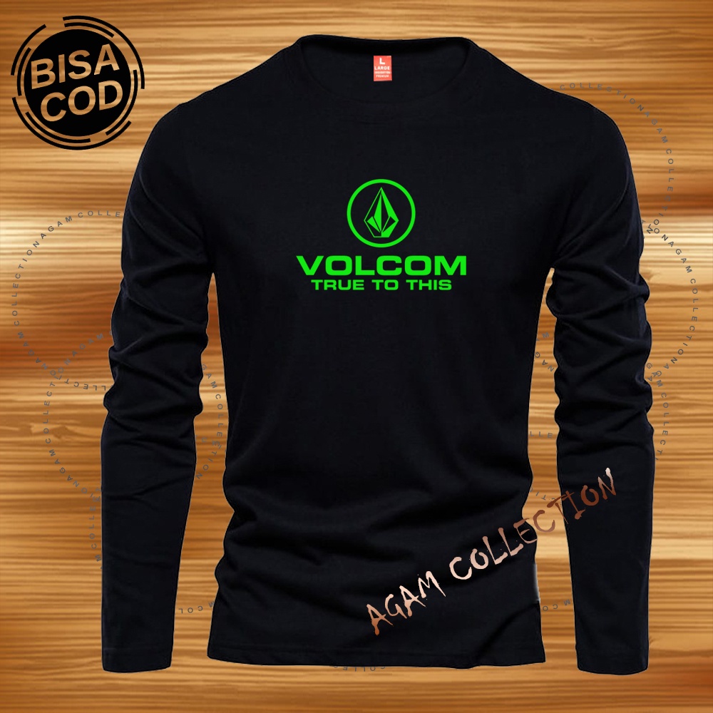 Agam Collection Baju Kaos Distro Volc true Text Neon Lengan Panjang Premium Quality Kaos Pria Keren Kaos Cewek/Cowok
