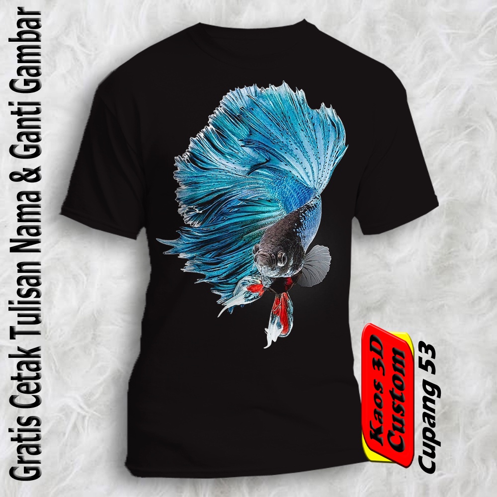 Kaos Custom Gambar Ikan Hias Cupang Cantik size anak dan dewasa