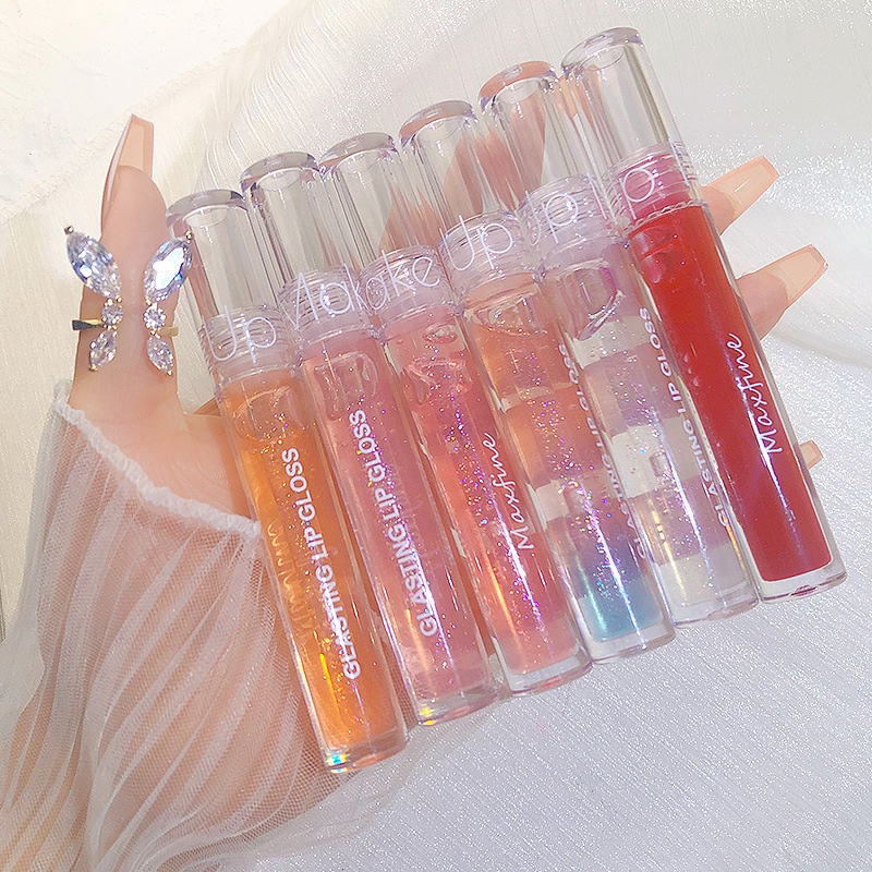 [COD]Lip Gloss Maxfine Transparant Glasting LipGloss 4 Warna Glossy Lip Gloss Lipstick Lip Plumper Korean LipGloss Korean Lip Gloss-GY