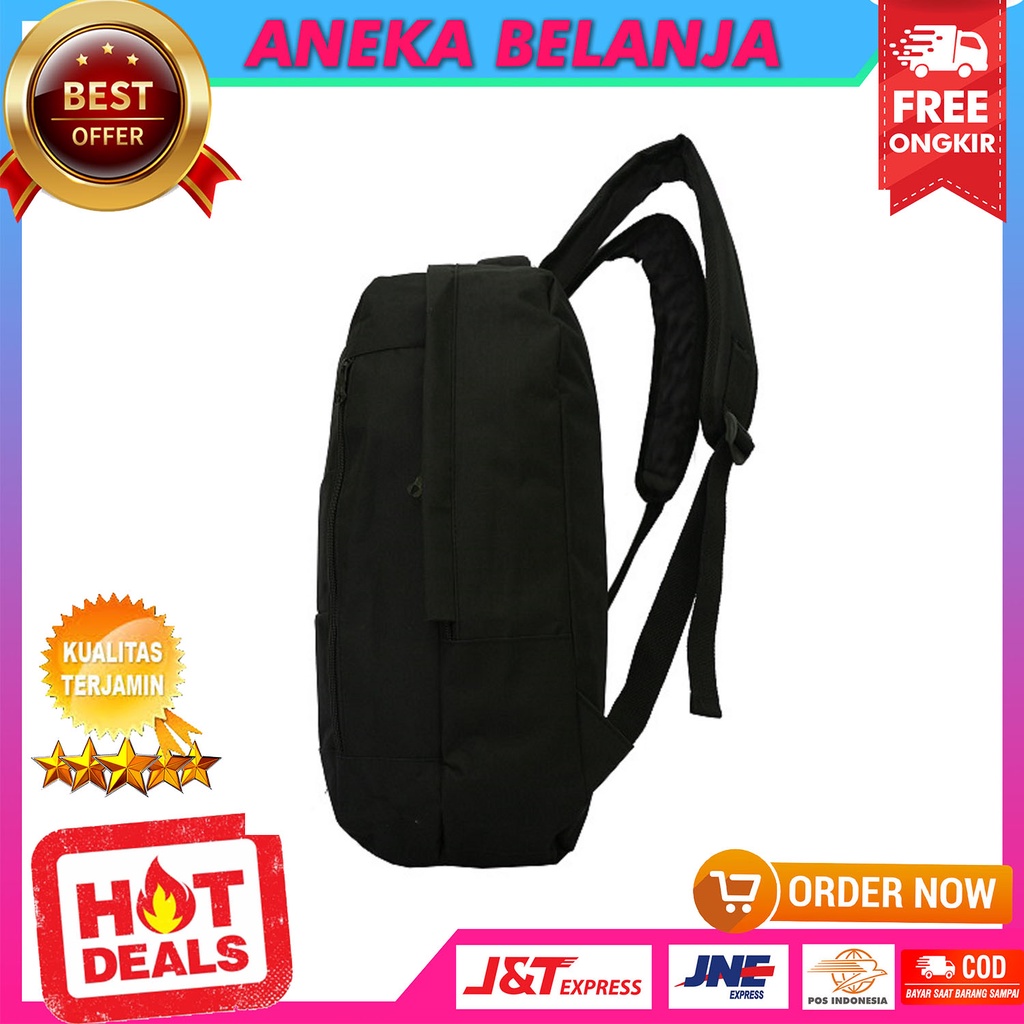 Tas Ransel Polo Pria Warna Hitam SMA Kuliah Kerja Backpack Cowok Travelling Hiking Free Raincover + Slot Laptop Bahan Awet Tebal Halus Harga Terlaris Termurah Terjangkau