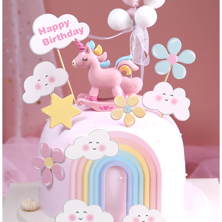 CMR03 Cake Topper Rainbow Cloud Pelangi Awan Karton Hiasan Kue Tart Ultah Ulang Tahun Birthday Party