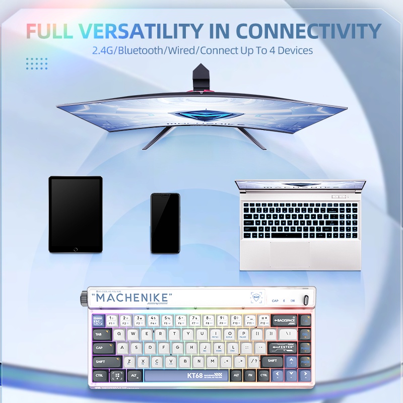 Machenike KT68 Wireless Mechanical Gaming Keyboard Hot-Swappable 68 Keys with KNOB