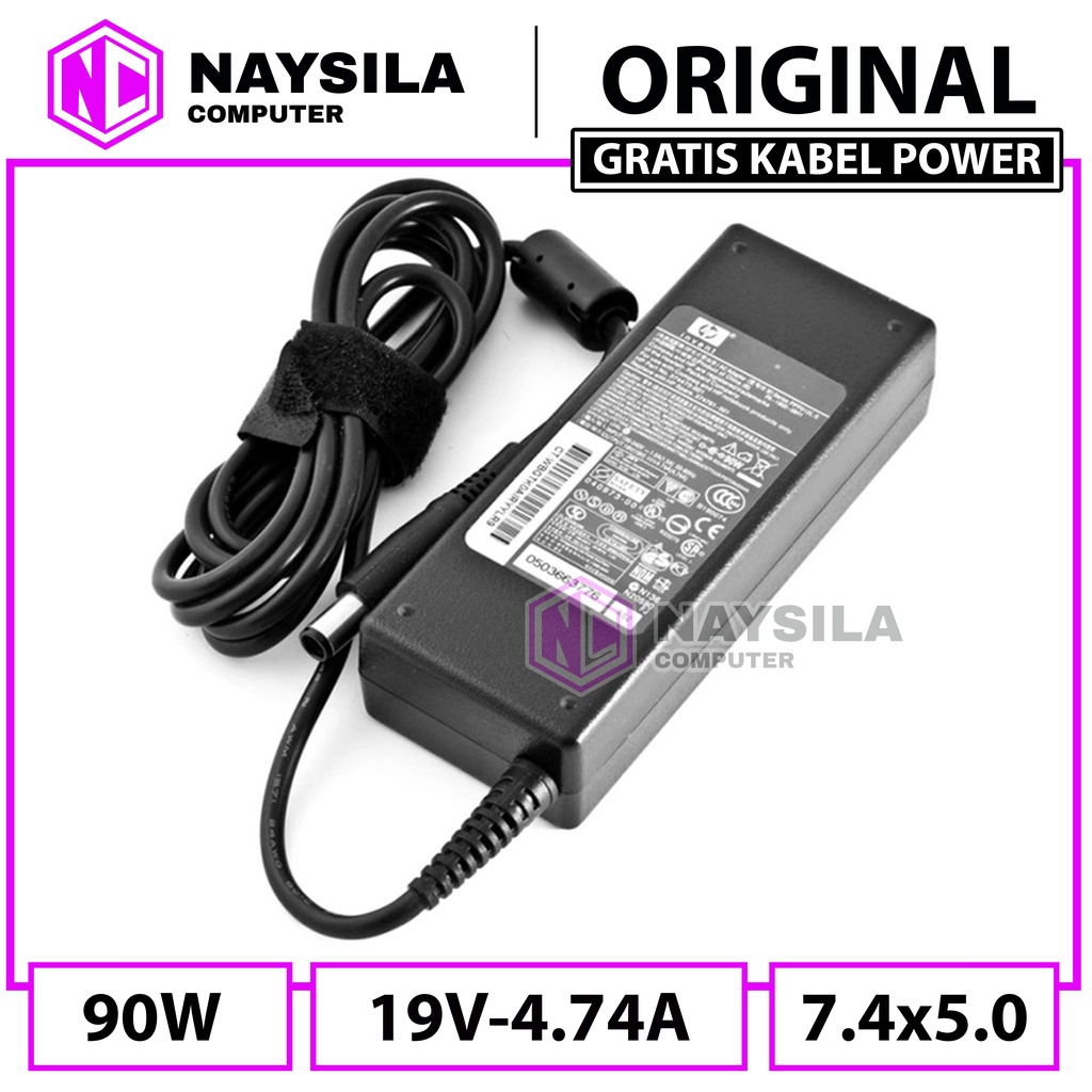Adaptor Charger Original HP 19V - 4.74A (65W) DC 7.4*5.0mm Jarum. HP EliteBook 6930p 8730w, Pavilion