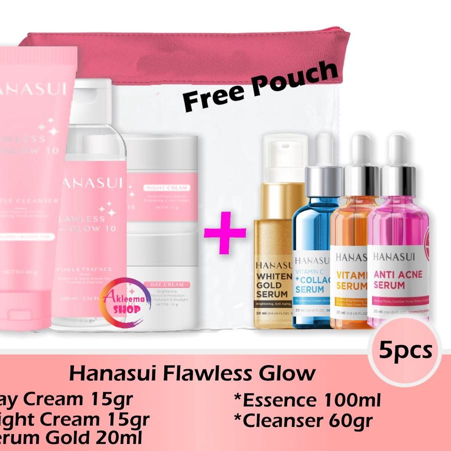 ♪ Paket Hanasui Flawless Glow 5pcs (Day+Night+Serum+Essence+Cleanser) ☑