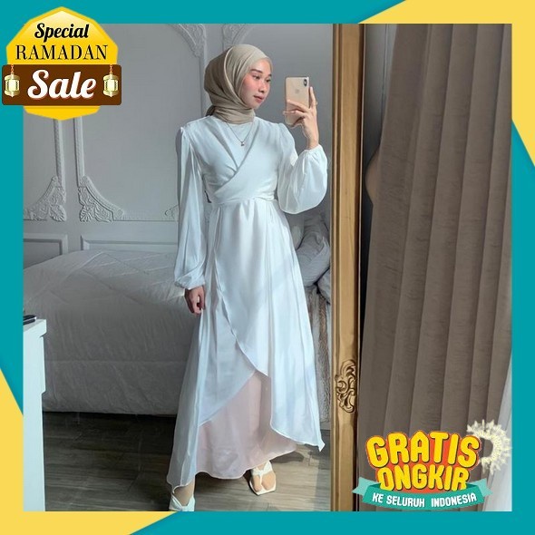 Termurah - Arabell Dress Muslim Wanita Material Silk Satin Premium Model Terbaru Viral//Gamis Brides