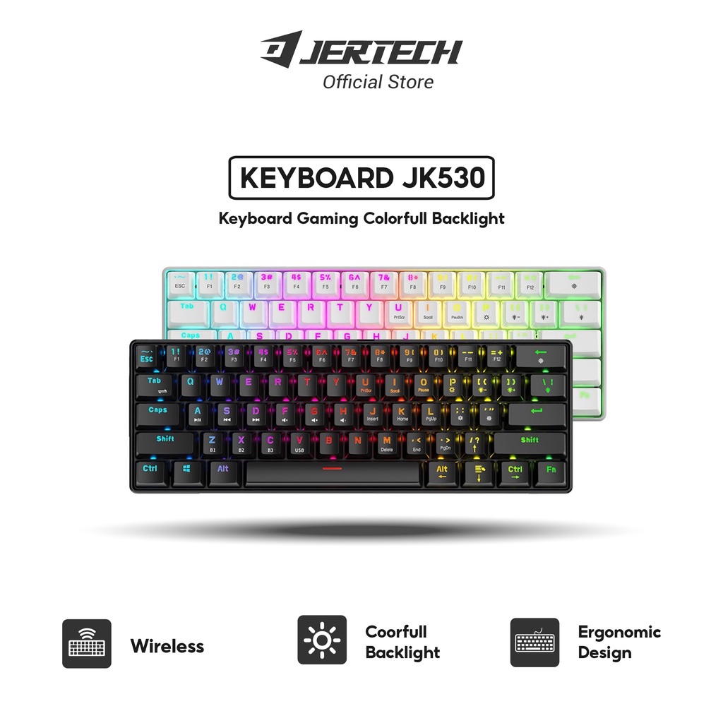 JERTECH Keyboard Gaming Mechanical JK-530 Double Mode Koneksi USB Dan Bluetooth