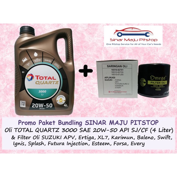 Paket Oli TOTAL QUARTZ 20W-50 & Filter Mobil SUZUKI APV & ERTIGA & XL7 ORIGINAL