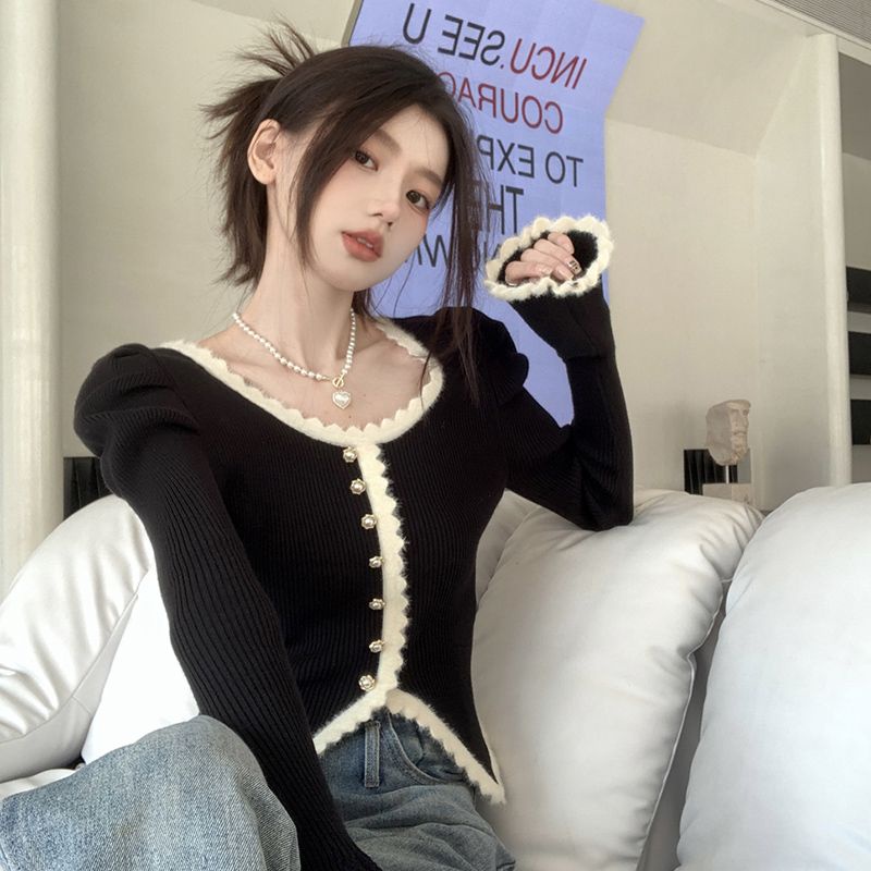 Red Pada musim semi 2023, temperamen gaya baru ramping dan tipis, gaya keinginan murni, selera desain Prancis, ceruk mode, atasan angin harum kecil