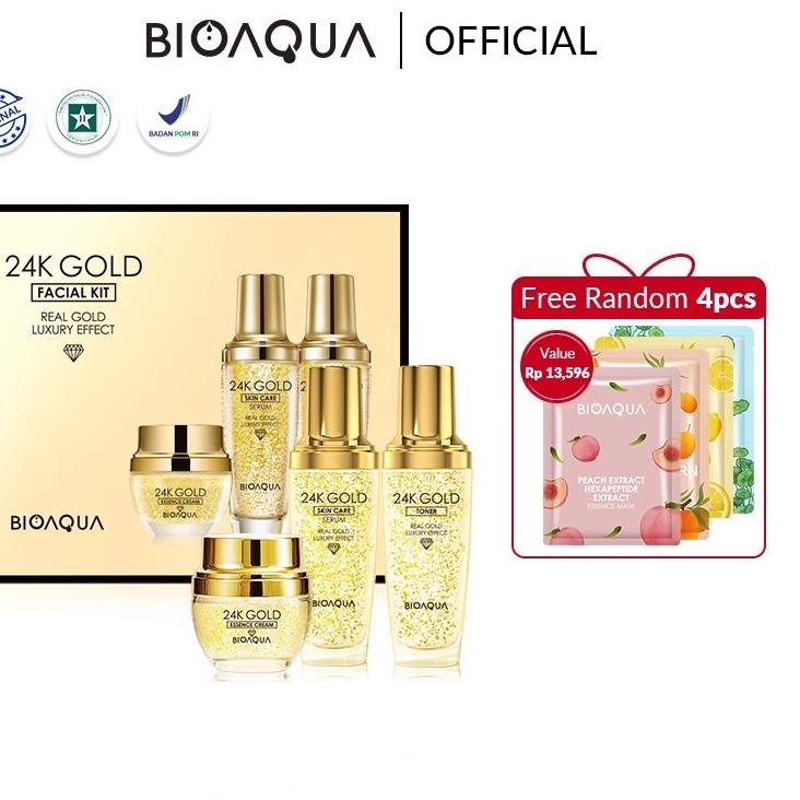 ♠ 【】BIOAQUA 24K Gold Facial Kit paket skincare（Gold Toner 100ml+Gold Serum 100ml+Essence Cream 50g） 