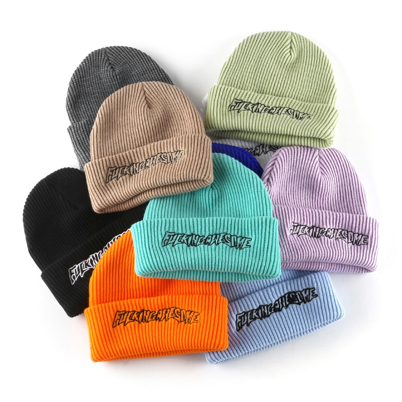 HATSAVENUE-269 Beanie Hat/Topi Kupluk Dewasa Unisex Model Distro Bordir Fckng-Awesome Bahan Rajut