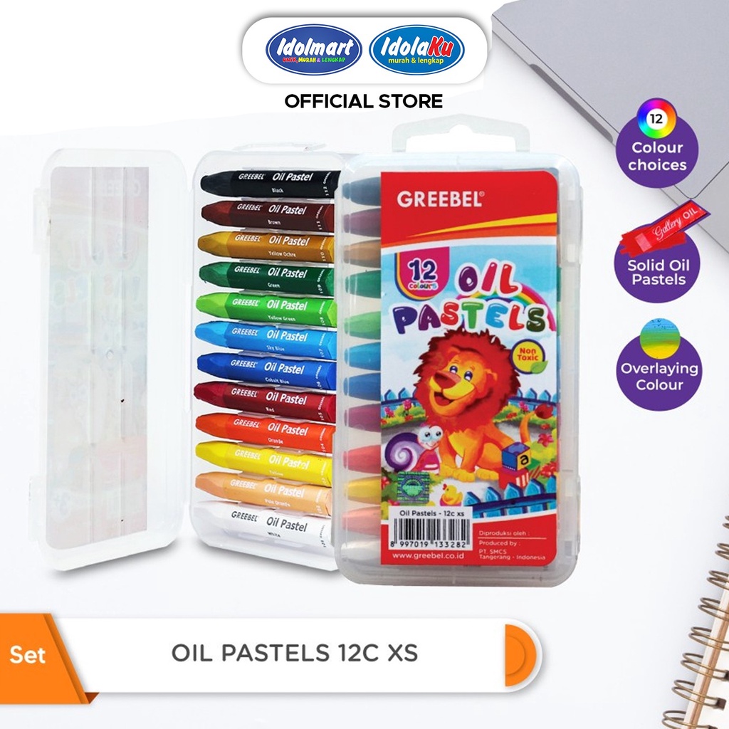 IDOLMART GREEBEL Crayon/Krayon Kids Oil Pastel 12 Warna Crayon Greebel Idolmart Surabaya