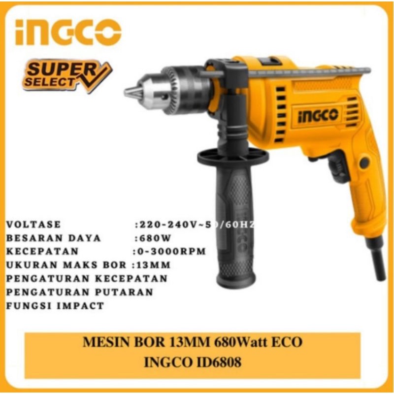 BOR LISTRIK INGCO 13MM 680WATT IMPACT DRILL BONUS 8PCS BATA BOR INGCO