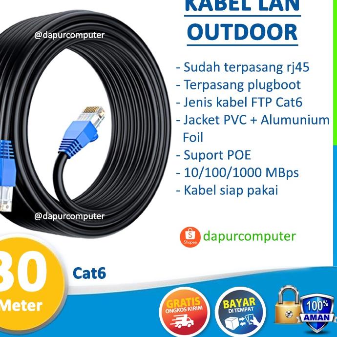 ☝ Kabel Lan 30 Meter Outdoor FTP Cat6 Spectra Wifi Internet Terbaik Siap Pakai Murah ●