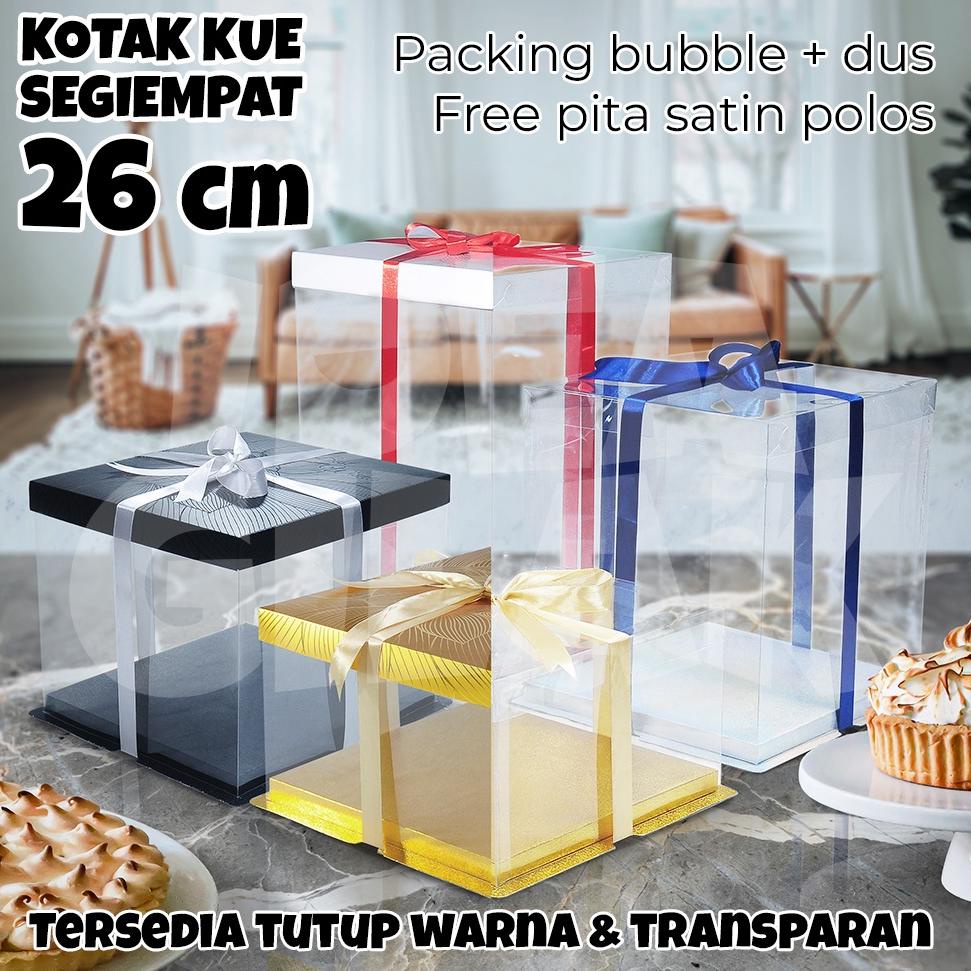 

て Cake Box Kotak Transparan Mika Bening Putih/Hitam/Gold/Silver 26 cm TELAH HADIR 77F