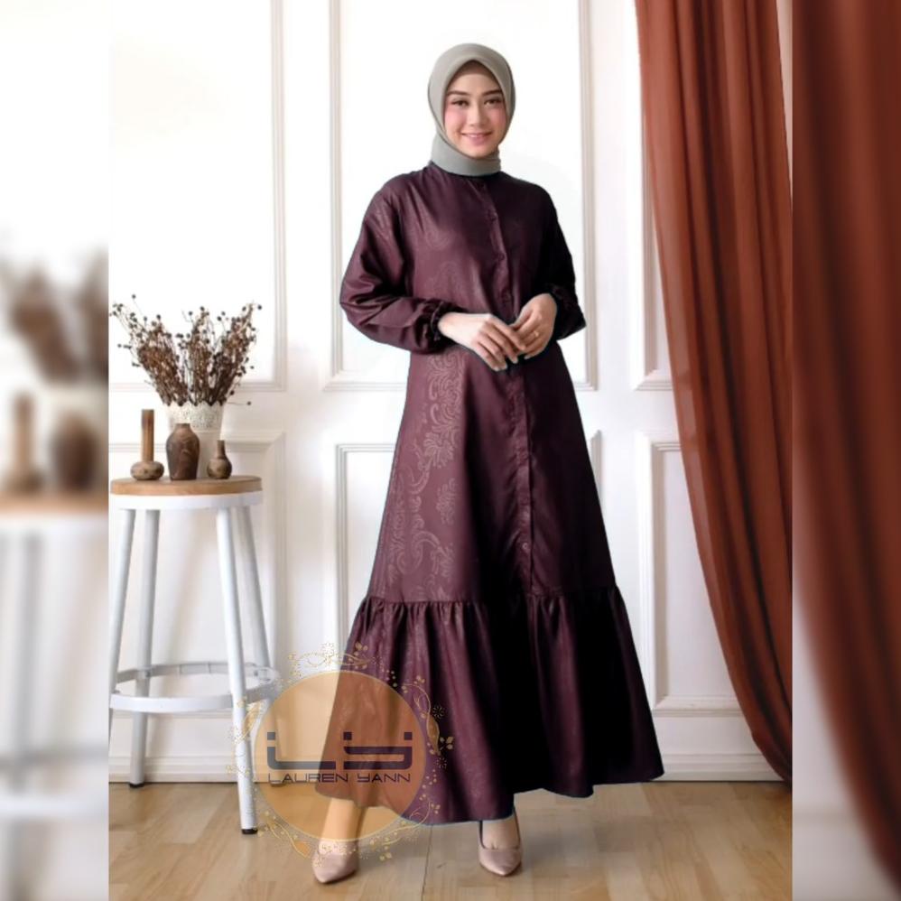 Terbaru LY ELYE FASHION - GAMIS EMBOSS BAJU WANITA DEWASA LONG DRESS MUSLIM HOMEDRESS LIDYA DARK MAR