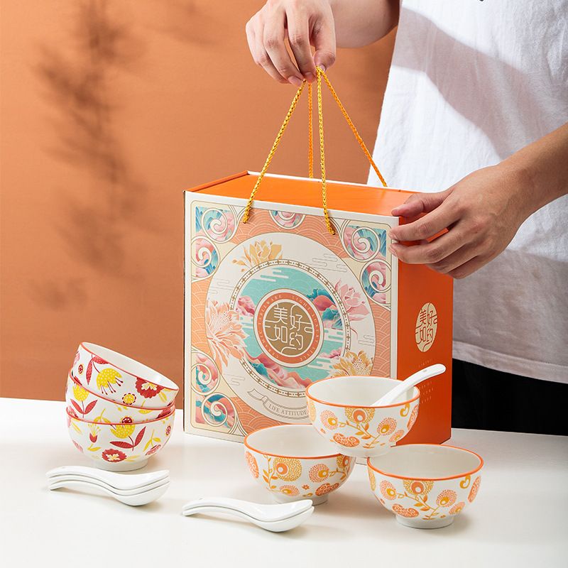 Ceramic Set / Keramik Mangkok Set Sendok Flower Vintange Hampers Kado Isi 4 Season