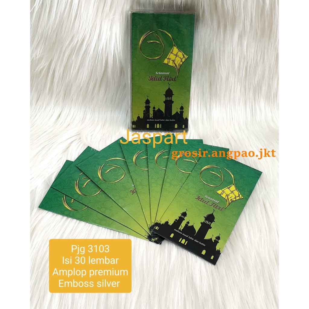 

ANGPAO AMPLOP LEBARAN IDUL FITRI PANJANG KEMASAN MIKA ISI 30 PREMIUM EMBOSS SILVER