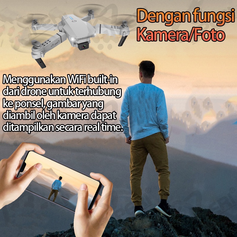 COD WTW Smart Drone E88 /E68Pro 4k HD Camera Shoot Original Indoor Outdoor Drone Mini RC 4K HD Camera/P8(Dikirim Dari Jakarta)New Drone