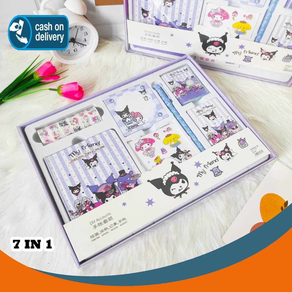 

SEPAKET JURNAL 7 IN 1 KARTUN SANRIOO KUROOMI PAKET ALAT TULIS UNIK LUCU IMUT KARAKTER GAMBAR GIFT BOX