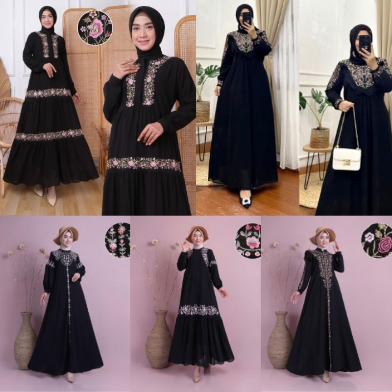 Gamis Hitam polos gamis ceruti bordiran gamis babydoll